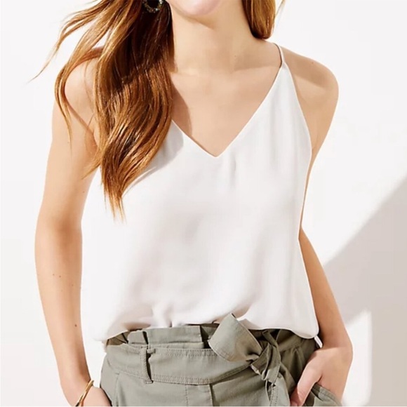 LOFT V-Neck Flowy Camisole Sleeveless Tank Top M Off White - Picture 1 of 8